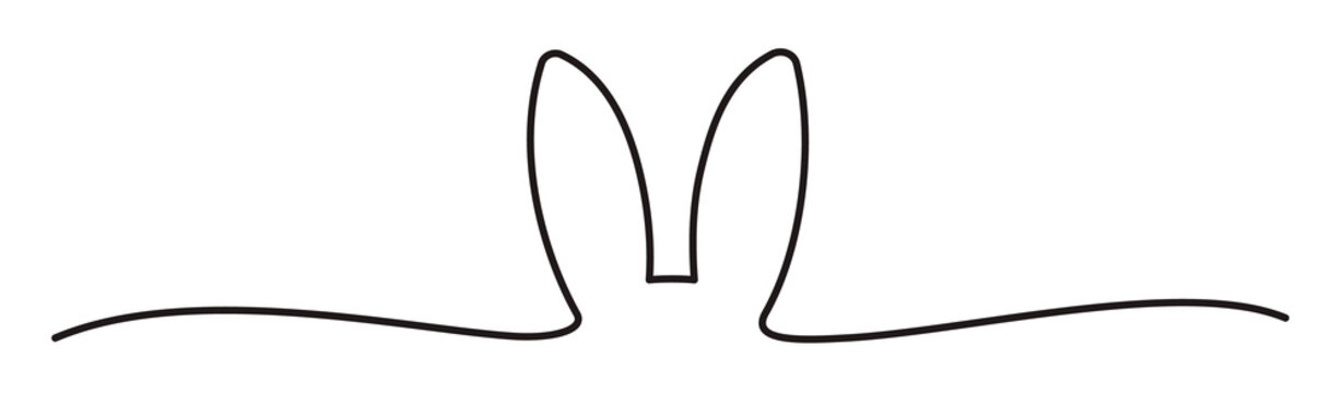 Easter Bunny Ears line art banner in scribble style hand drawn with continuous thin line, divider shape. Png clipart isolated on transparent background