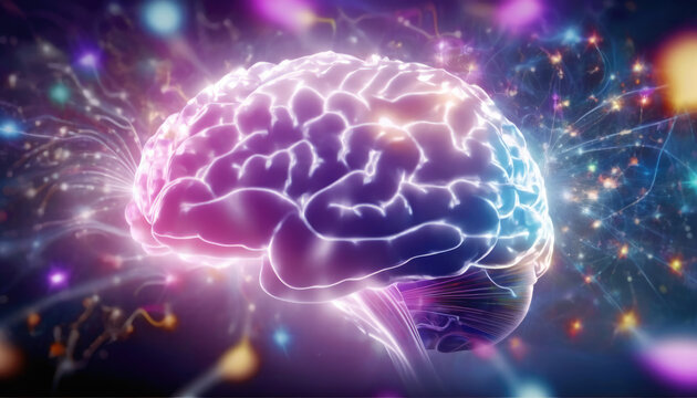 a human brain exploding with knowledge and creativity, generative ai