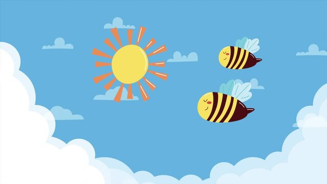 summer season sun with bees animation