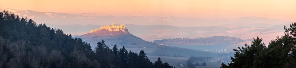 The ruins of the Spis Castle in eastern Slovakia at sunrise.