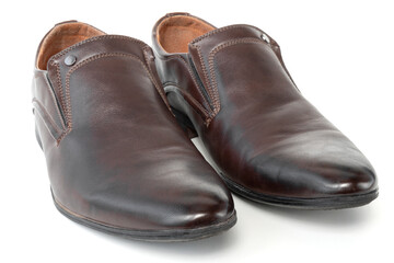 men's classic shoes, brown, on a white isolated background.