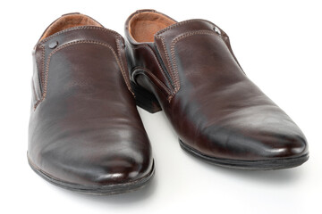 men's classic shoes, brown, on a white isolated background.