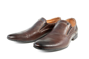 men's classic shoes, brown, on a white isolated background.