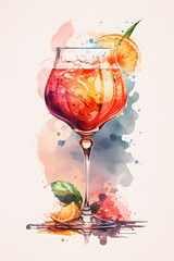 Classic exotic cocktail glass. Watercolor illustration, Generative ai.