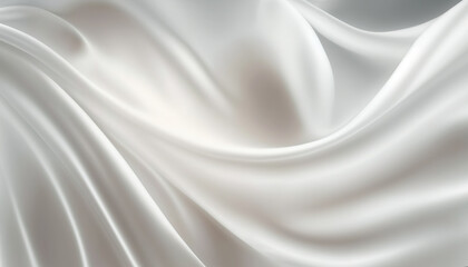 Fototapeta premium An elegant abstract background featuring luxurious white silk or satin fabric draped in soft, flowing waves and smooth folds that catch the light beautifully. Ideal for editorial layouts.