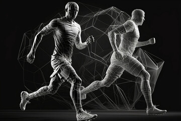 Obraz premium Wireframe of a running athlete digital art