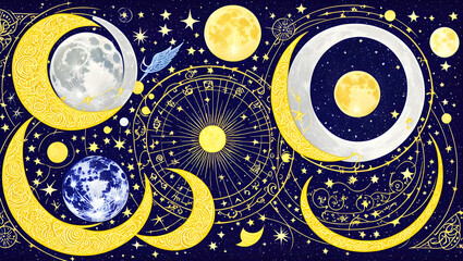 background with magic colorful sun and moon for celestial alchemy astrology Generative AI