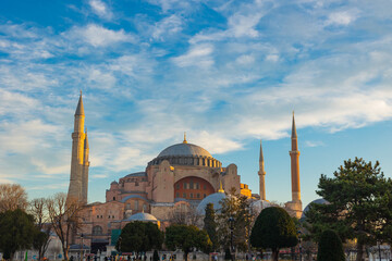 Hagia Sophia at sunrise in the morning. Landmarks of Istanbul background photo