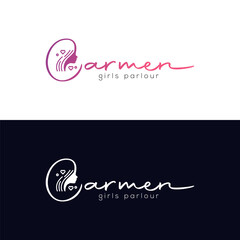 Modern stylish girls parlor hair logo design illustration 
