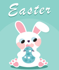 Obraz na płótnie Canvas Happy Easter with the Easter Bunny. Vector card in cartoon flat style