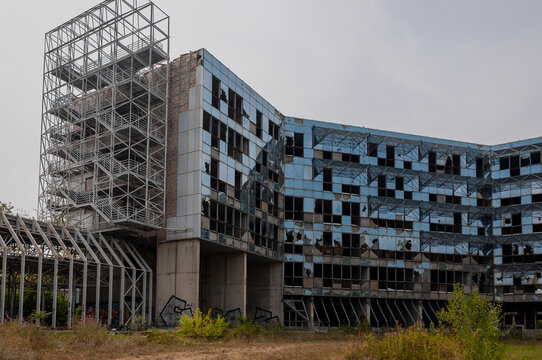 Old destroyed unfinished hospital in the Croatian capital Zagreb in Europe