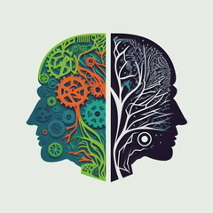 a logo that portrays the Union between humans and artificial intelligence. balance between human and technological elements, modern design, Generative AI
