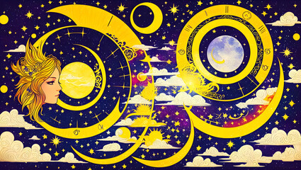 beautiful background with many star details and magic symbols for celestial alchemy astrology Generative AI