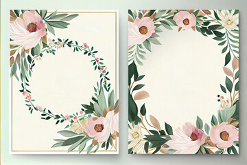 Elegant wedding card with beautiful floral and leaves template created with AI	