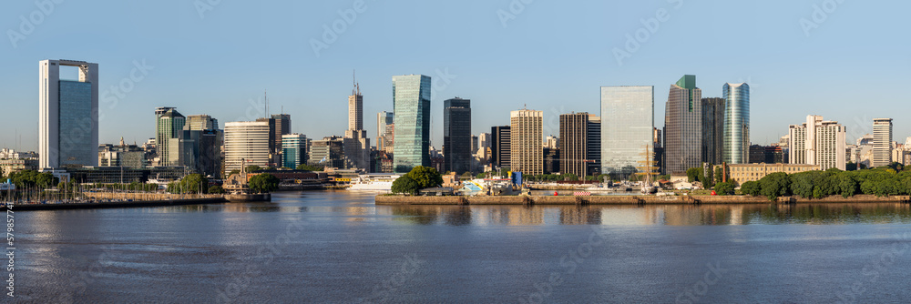 Wall mural wide panorama of the city skyline at the entrance to the port