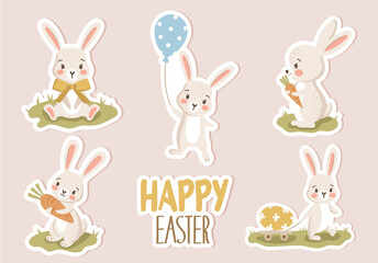 Cute hand drawn easter bunny stickers