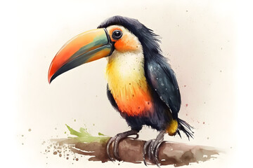 Illustration of watercolor cute baby toucan, ai generative