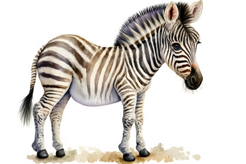 Fototapeta na wymiar Illustration of watercolor cute baby zebra, ai generative