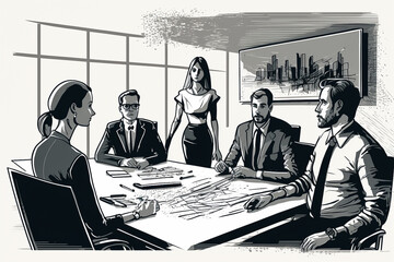 Fototapeta na wymiar Financial business meeting illustration in office, vector style
