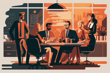Financial business meeting illustration in office, vector style