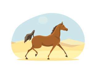 Arabian horse running in the desert, vector illustration