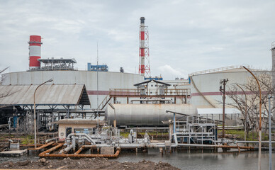 Power plant project view of combine cycle project power plant. The photo is suitable to use for industry background photography, power plant poster and electricity content media.