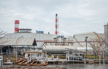 Obraz premium Power plant project view of combine cycle project power plant. The photo is suitable to use for industry background photography, power plant poster and electricity content media.