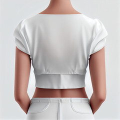 White crop top back view, mockup white clothes, white background, Generative AI