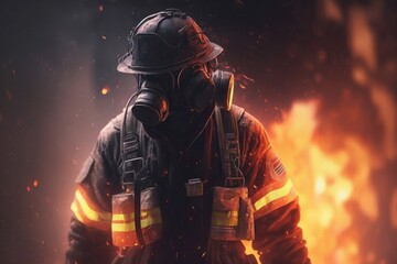 Naklejka premium Firefighter searching for possible survives. Generative AI
