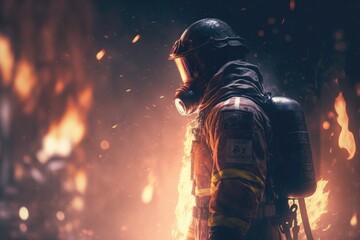 Fototapeta premium Firefighter searching for possible survives. Generative AI