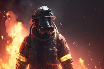 Firefighter searching for possible survives. Generative AI