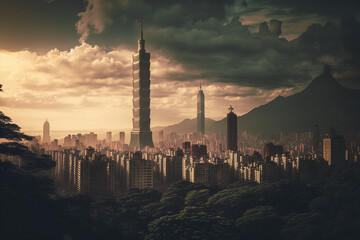 Fototapeta premium Taipei Skyline: A Breathtaking View of Taiwan's Vibrant Capital