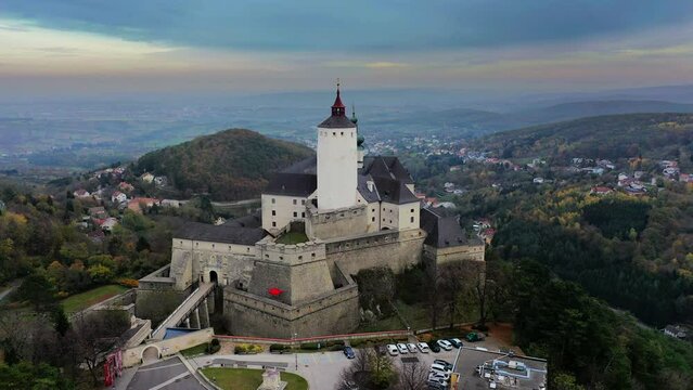 Burg Forchtenstein castle, Austria, Europe, aerial drone video