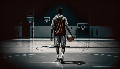 basketball player backview. highlight sports concept of a player. ai generative content - obrazy, fototapety, plakaty
