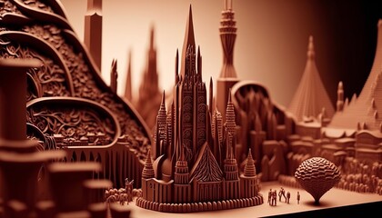 city architecture made of chocolate, concept of easter city. ai generative
