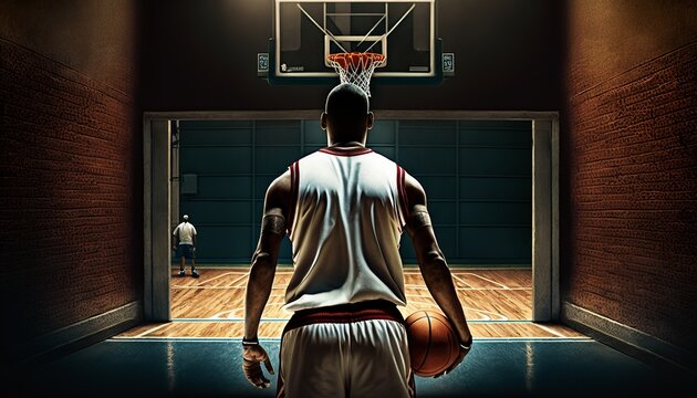 basketball player backview. highlight sports concept of a player. ai generative content