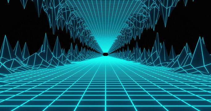 Composition of metaverse with blue grid