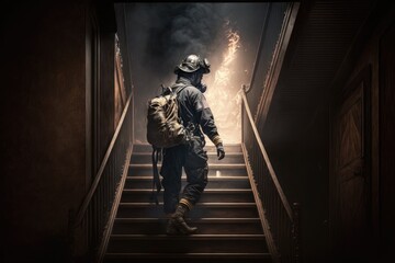Fototapeta na wymiar Firefighter searching for possible survives. Generative AI