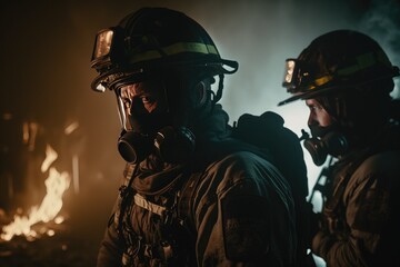 Firefighter searching for possible survives. Generative AI