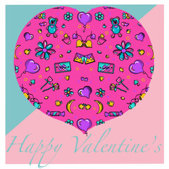 illustration of an background retro valentine's day,teddy bear,garland of hearts,chamomile,flower,letter,candy,love,peak,chirva,tenderness,glamour,cupid