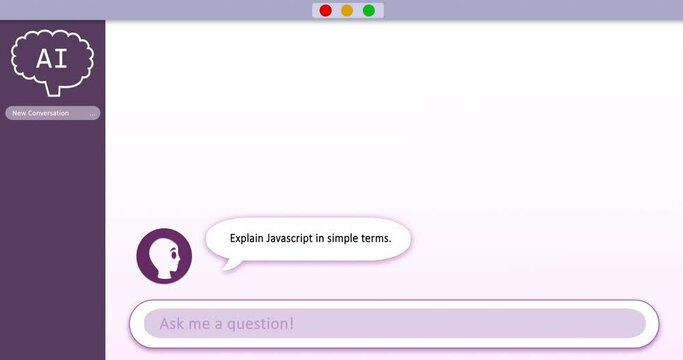 Animation of ai bot conversation and binary coding on speech bubbles