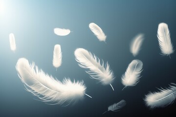 White feathers floating in the air. AI generated, human enhanced.