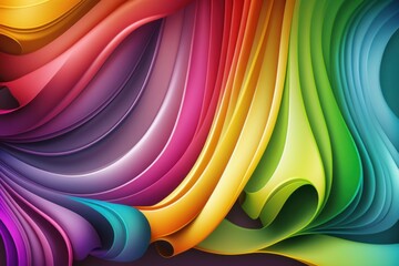 Rainbow Wavy Satin Background. Backdrop with selective focus and copy space. AI generated, human enhanced