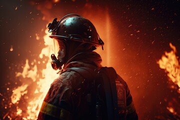 Firefighter searching for possible survives. Generative AI
