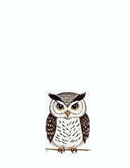 Obraz premium drawing of an owl on a stick with a white background