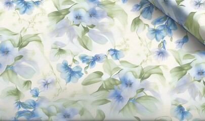  a close up of a blue and green flowered wallpaper.  generative ai