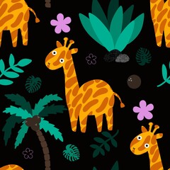 Cartoon summer animals seamless giraffes pattern for wrapping paper and kids clothes print and fabrics