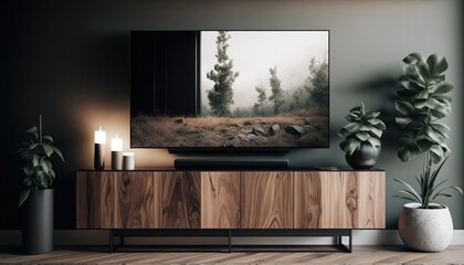 Living room interior with modern tv and cabinet, tv and cabinet in modern living room,