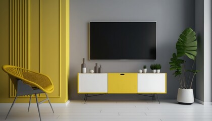Living room interior with modern tv and cabinet, tv and cabinet in modern living room,