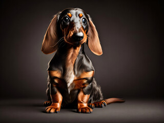 Cute Beautiful Longhaired Dachshund Dog Portrait Close Up. Ai Generative Illustration.